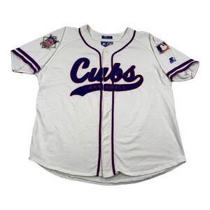 Vintage Chicago Cubs Jersey Mens Large White MLB Baseball Starter Button 90s